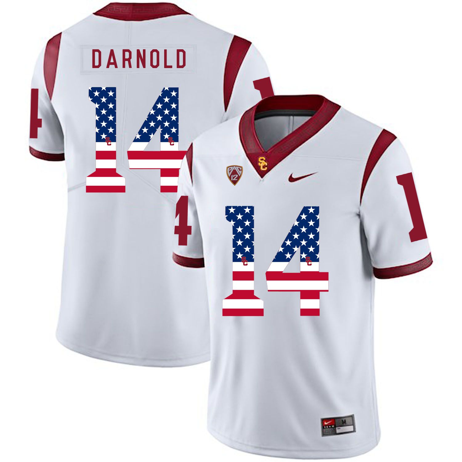 Men USC Trojans #14 Darnold White Flag Customized NCAA Jerseys